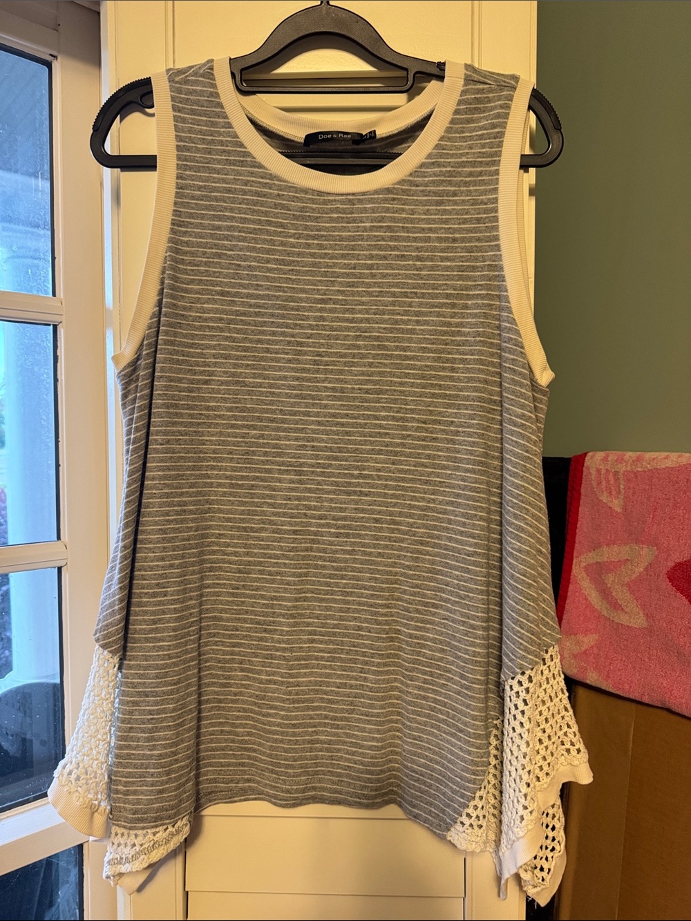 Doe & Rae Casual Striped Tank Top with Crochet Hem